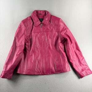 Avanti New York Womens L Pink Genuine Leather Jacket Zip Front Fitted Y2K